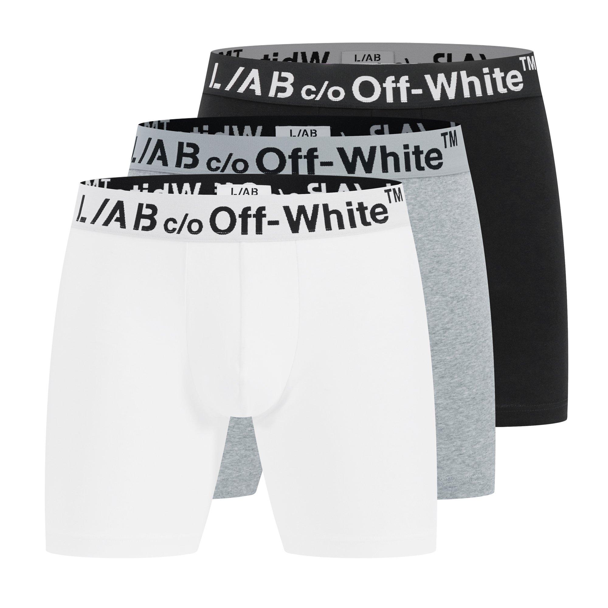 L/AB c/o Off-White Men's Horizontal Big Logo 6" Boxer Brief (3 Pack) - Black/White/Grey - BLACK/WHITE/GREY